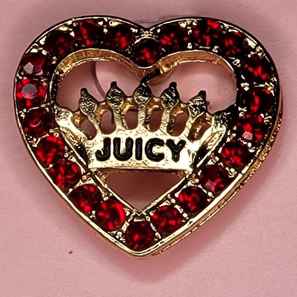 Juicy Couture Gold Heart Red Ruby Garnet Princess Crown Tiara Stud Earrings NEW - Picture 2 of 2